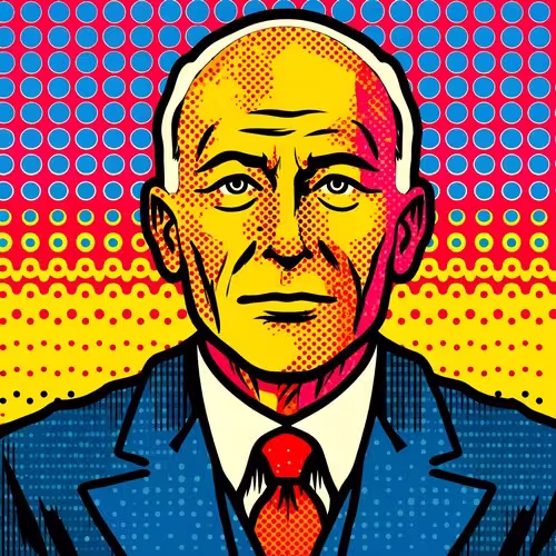 Martin Seligman - Psicología Positiva Retrato pop-art de Martin Seligman, pionero de la psicología positiva.